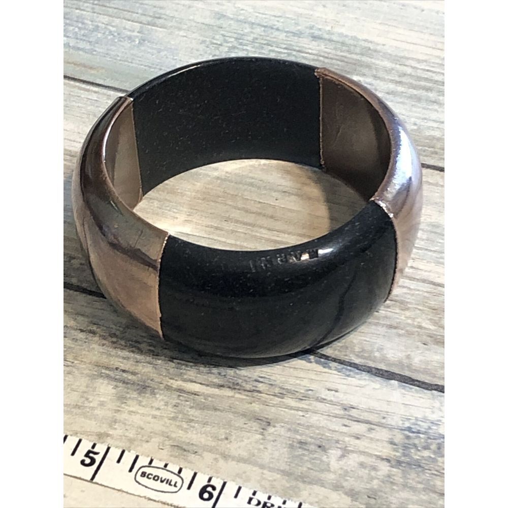 Marni Signed ‎ Bangle Rose Gold  Black resin Bracelet Rare Wide